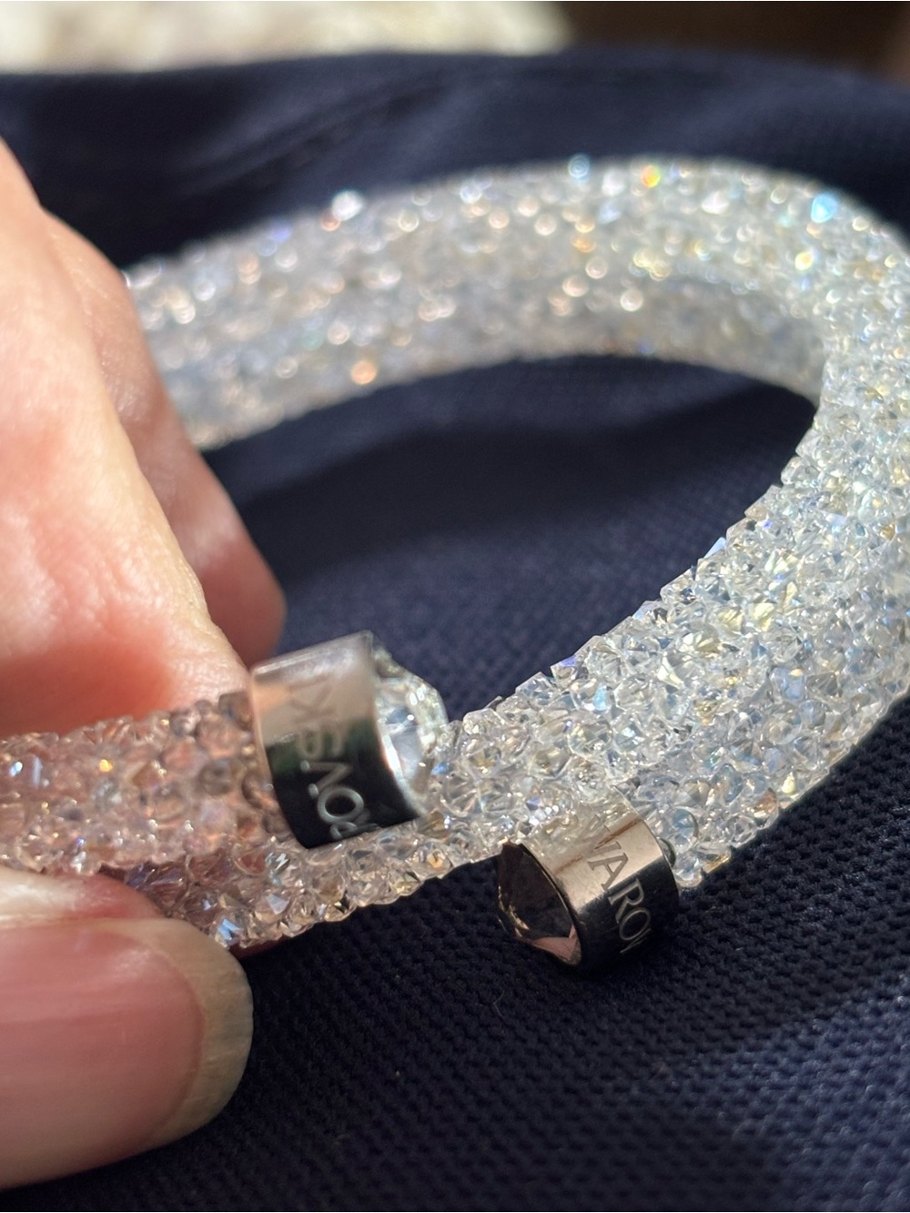 Swarovski Clear Crystal Mesh Bracelet with Polished Silver Caps